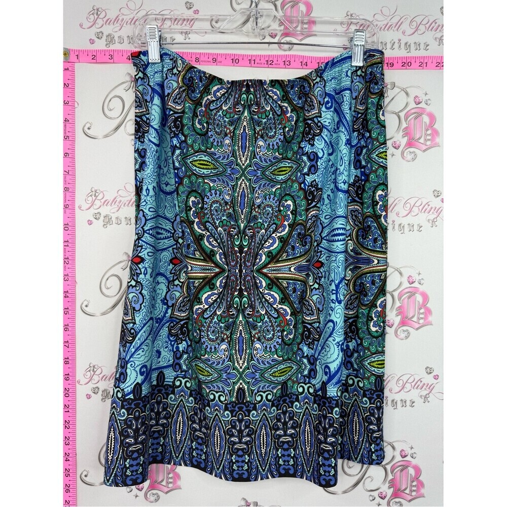 Sunny Leigh Blue Paisley Midi Skirt with Teal and Black Accents